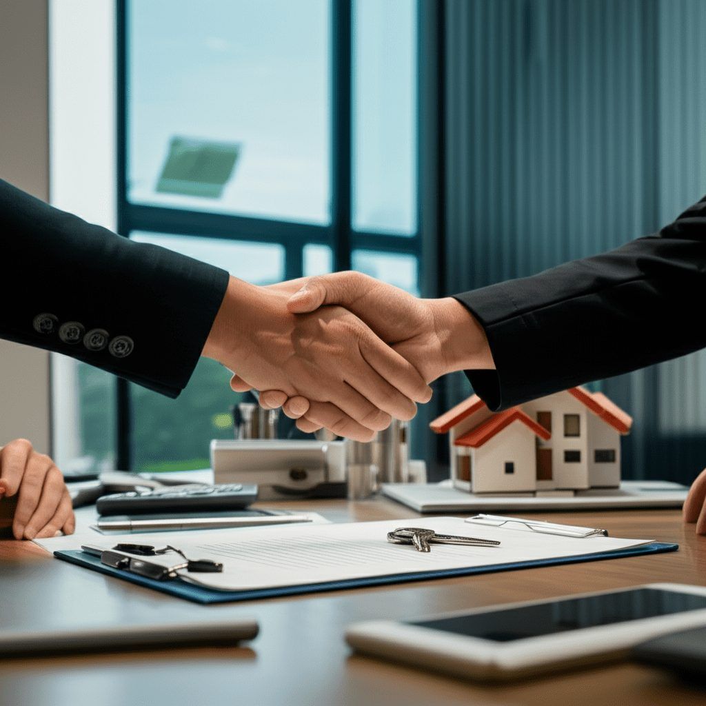 Business handshake closing a real estate deal